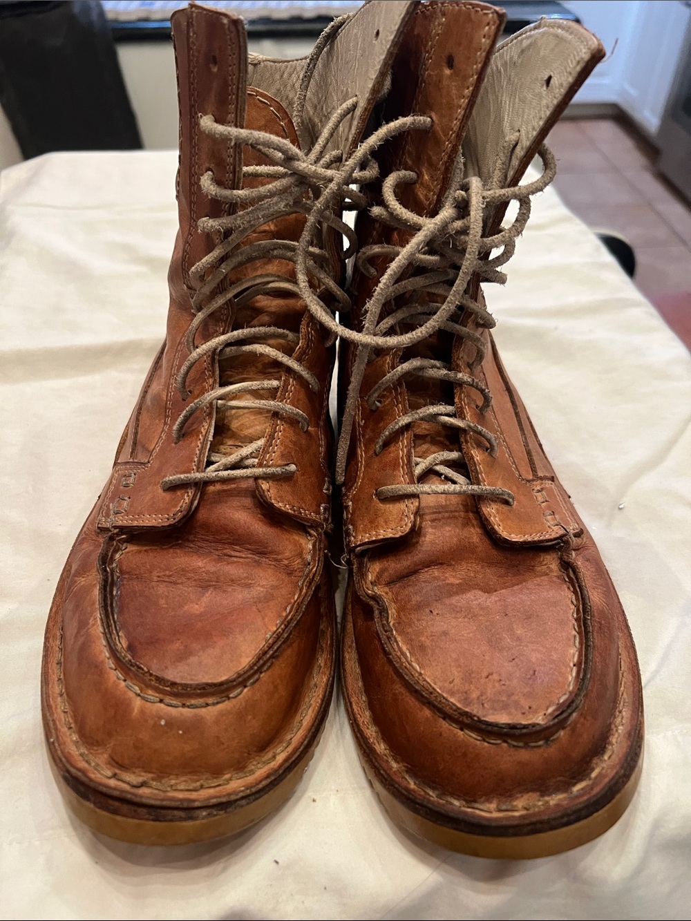 Oliberte Tan Leather Moc Toe Lace-Up Boots